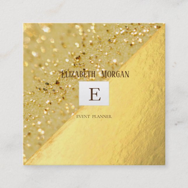 Elegant Modern Monogram Guld,Glitter Bokeh Fyrkantigt Visitkort (Framsida)