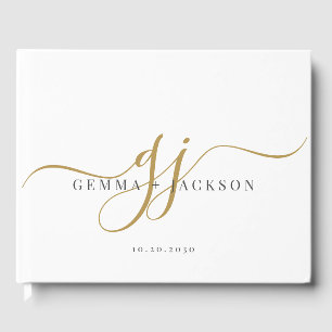 Elegant Modern Monogram Guld Initialer Namn Bröllo Gästböcker