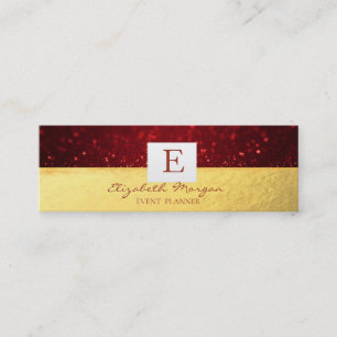 Elegant Modern Monogram Guld,Röd Glitter Bokeh Mini Visitkort