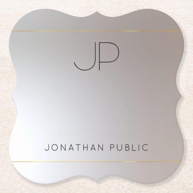 Elegant Modern Monogram Guld Silver Underlägg Papper (Framsida)