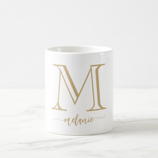 Elegant Modern Monogram Guld White Mugg (Center)