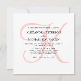 Elegant Modern Monogram i Rosa Bröllop Inbjudningar