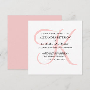 Elegant Modern Monogram i Rosa Bröllop Inbjudningar