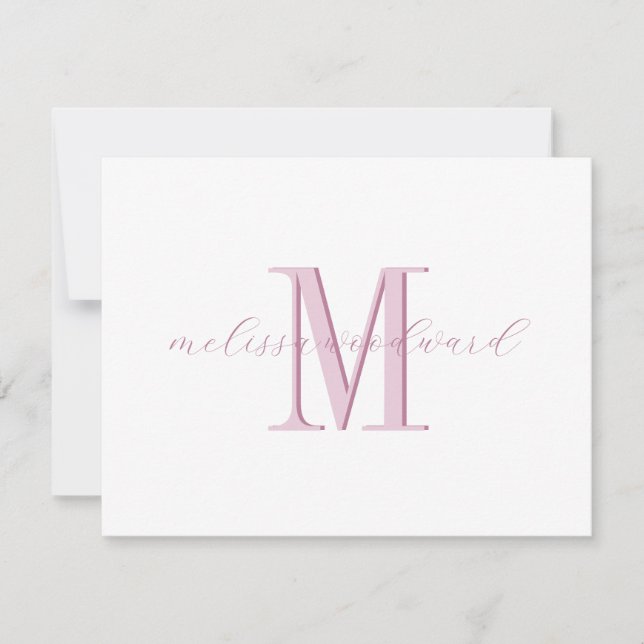 Elegant Modern Monogram Initial Script Namn Rosa Anteckningskort (Framsida)
