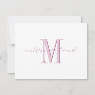 Elegant Modern Monogram Initial Script Namn Rosa Anteckningskort