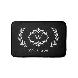 Elegant Modern Monogram Krans Chic Svart Vit Badrumsmatta