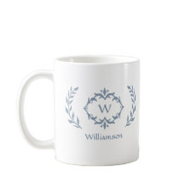 Elegant Modern Monogram Laurel Dusty Blue