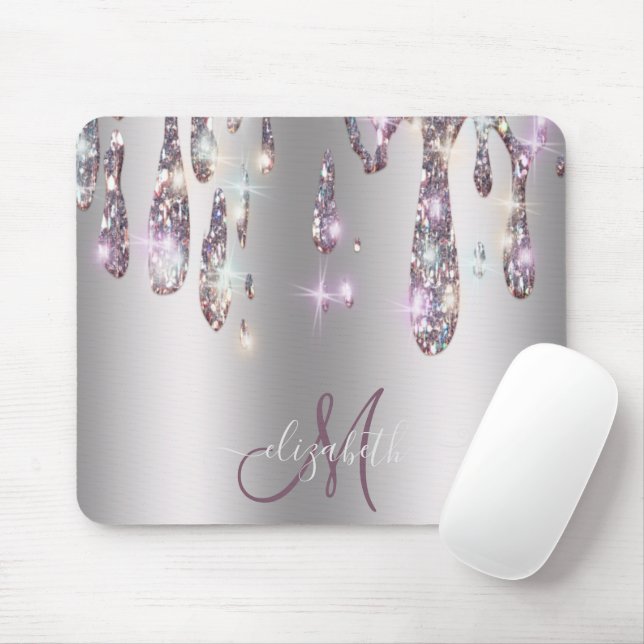 Elegant Modern Monogram med Silverdropar  Musmatta (Med mus)