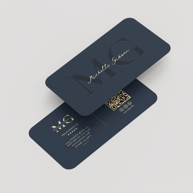 Elegant Modern Monogram Mörk blått Professionell Visitkort (Elegant Modern Monogram Dark Blue Gold Marketing Professional Business Card
)