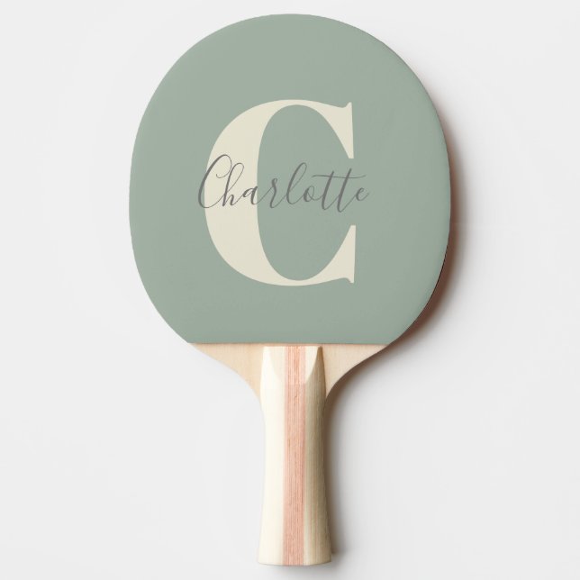 Elegant Modern Monogram Namn i Grönten Sage Pingisracket (Framsidan)
