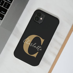 Elegant Modern Monogram Namn i Svarta Guld