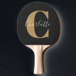Elegant Modern Monogram Namn i Svarta Guld Pingisracket<br><div class="desc">Enkel Personlig Monogram och Namn i Black and Guld Ping Pong Paddle</div>