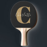 Elegant Modern Monogram Namn i Svarta Guld Pingisracket<br><div class="desc">Enkel Personlig Monogram och Namn i Black and Guld Ping Pong Paddle</div>