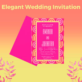 Elegant Modern Monogram Neon Rosa Geometric Shapes Inbjudningar