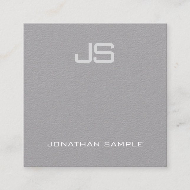 Elegant Modern Monogram Premium Grått Plain Luxury Fyrkantigt Visitkort (Framsida)