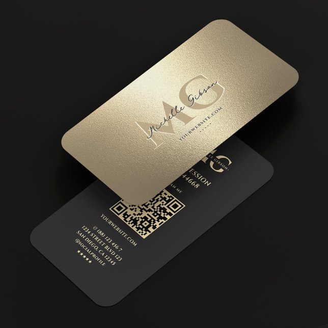 Elegant Modern Monogram Professionell Falsk Guld  Visitkort (Elegant Modern Monogram Professional Black Gold Business Card
)
