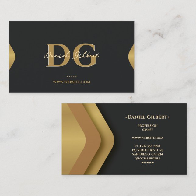 Elegant Modern Monogram Professionell Guld Visitkort (Fram/baksida)