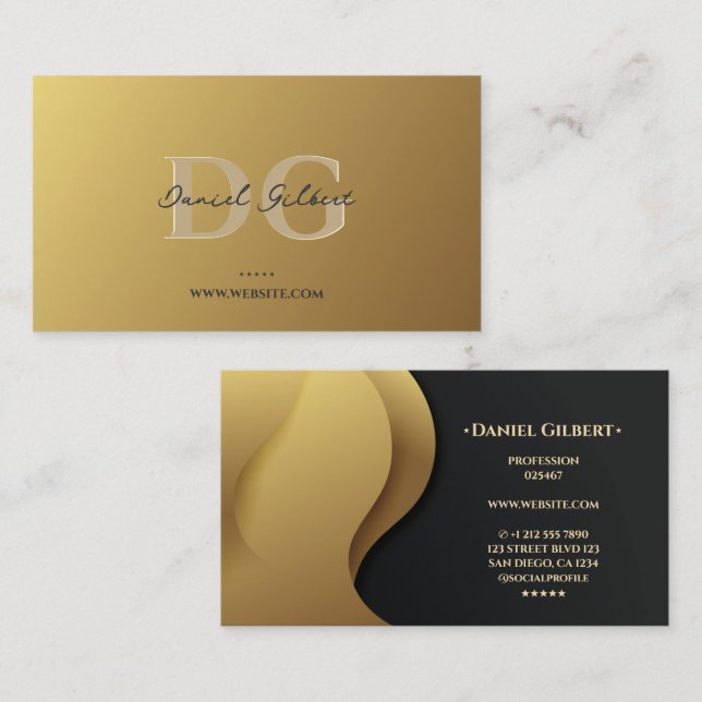 Elegant Modern Monogram Professionell Guld Visitkort (Fram/baksida)