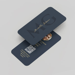 Elegant Modern Monogram Professionell Mörk blått Q Visitkort