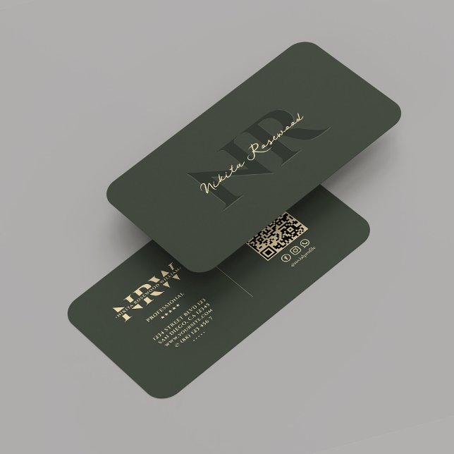 Elegant Modern Monogram Professionell Mörk grönt Visitkort (Elegant Modern Monogram Professional Dark Green Business Card
)