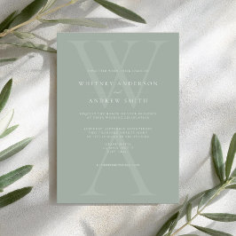 Elegant Modern Monogram Sage Grönt Bröllop Inbjudningar