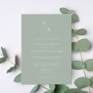 Elegant Modern Monogram Sage Grönt Bröllop Inbjudningar