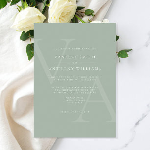 Elegant Modern Monogram Sage Grönt Bröllop Inbjudningar