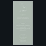 Elegant Modern Monogram Sage Grönt Bröllop Meny<br><div class="desc">Modern bröllop-meny med minimalistisk typografi i sidled i grönt färg.</div>