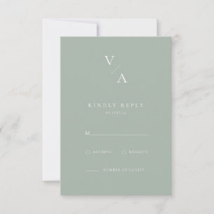 Elegant Modern Monogram Sage Grönt Bröllop OSA Kort