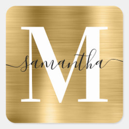 Elegant Modern Monogram Signatur Guld Folie Fyrkantigt Klistermärke