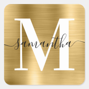 Elegant Modern Monogram Signatur Guld Folie Fyrkantigt Klistermärke