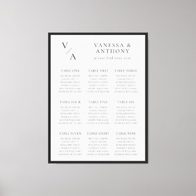 Elegant Modern Monogram sittdiagram för Bröllop Canvastryck (Framsida)