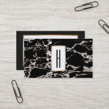 Elegant Modern Monogram, svart marmor, sten