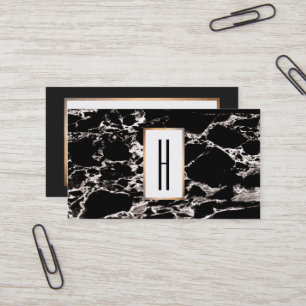 Elegant Modern Monogram, svart marmor, sten Visitkort