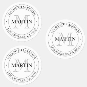 Elegant Modern Monogram vit och svart Vattentäth Klistermärke