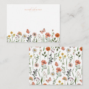 Elegant Modern Monogram Watercolor Wildblomma Anteckningskort