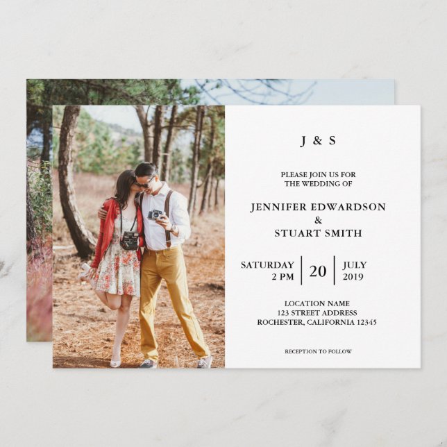 Elegant Modern monogramma egna foton Bröllop Inbjudningar (Fram/baksida)