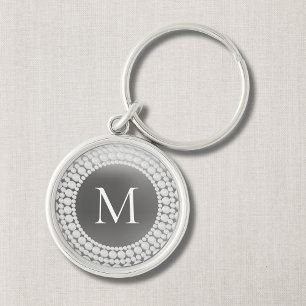 Elegant Modern monogrammad nyckelkedja Rund Silverfärgad Nyckelring