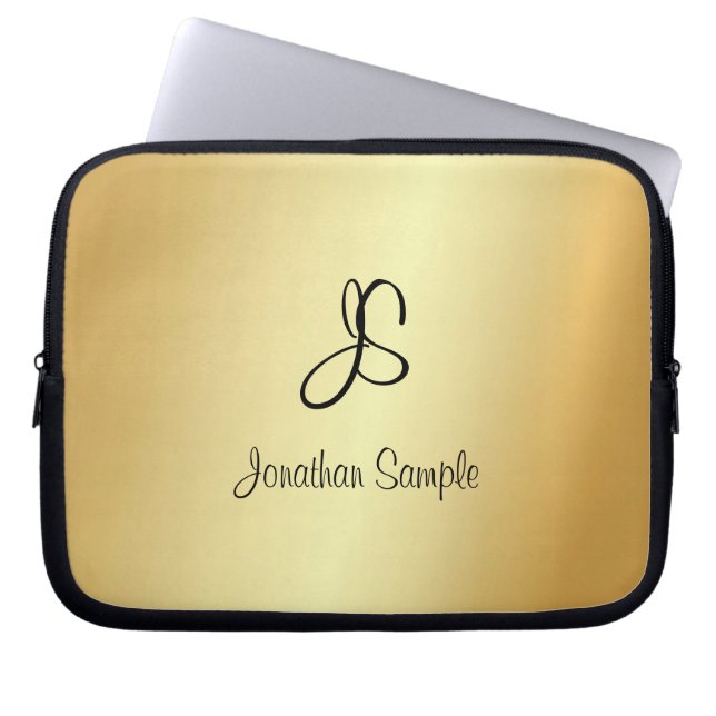 Elegant Modern Monogrammed Faux Guld-mall Laptop Fodral (Framsidan)