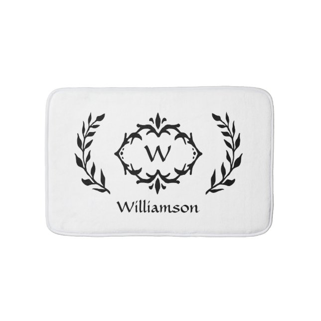 Elegant Modern Monogrammed WandeBlack White-Chic Badrumsmatta (Framsidan)