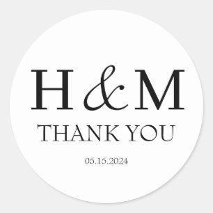 Elegant Modern Monogrammerad Bröllop Tacksamhet Runt Klistermärke