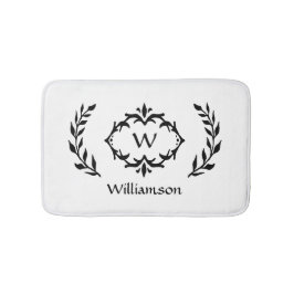 Elegant Modern Monogrammerad Krans Svart Vit Chic Badrumsmatta