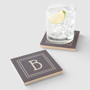 Elegant Modern Monogrammerad Mörkblå & Vit Initial Stenunderlägg
