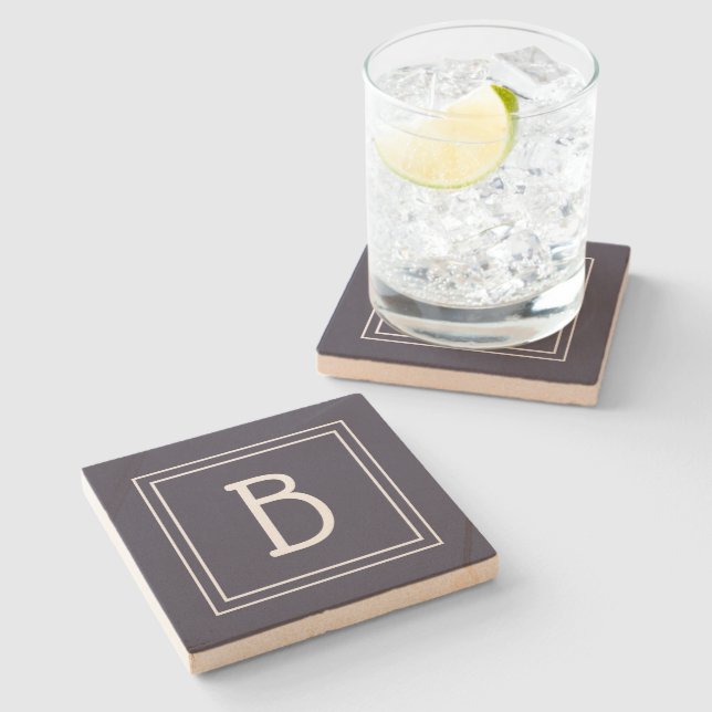 Elegant Modern Monogrammerad Mörkblå & Vit Initial Stenunderlägg (Sidan)