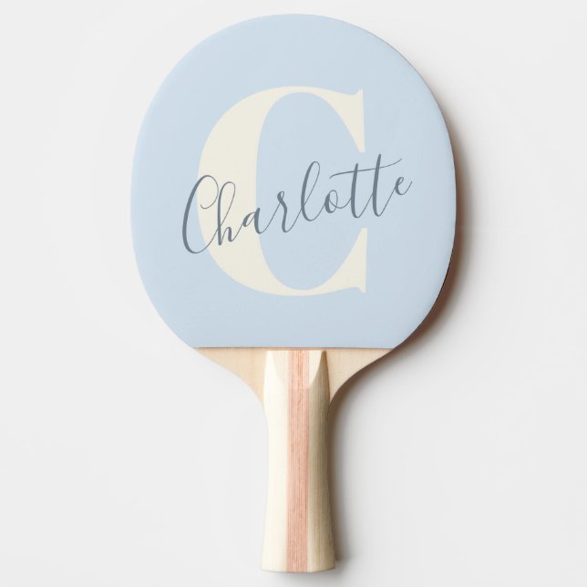 Elegant Modern Monogramnamn i Mjuk Blå Pingisracket (Framsidan)