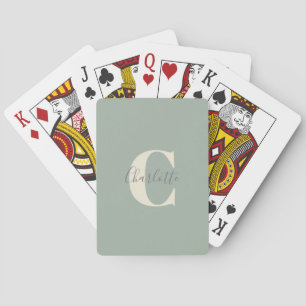 Elegant Modern Monogramnamn i Sagegrönt Casinokort
