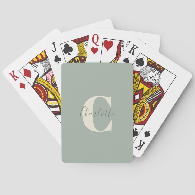 Elegant Modern Monogramnamn i Sagegrönt Casinokort (Baksidan)