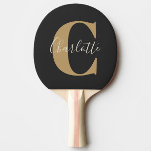 Elegant Modern Monogramnamn i Svart Guld Pingisracket