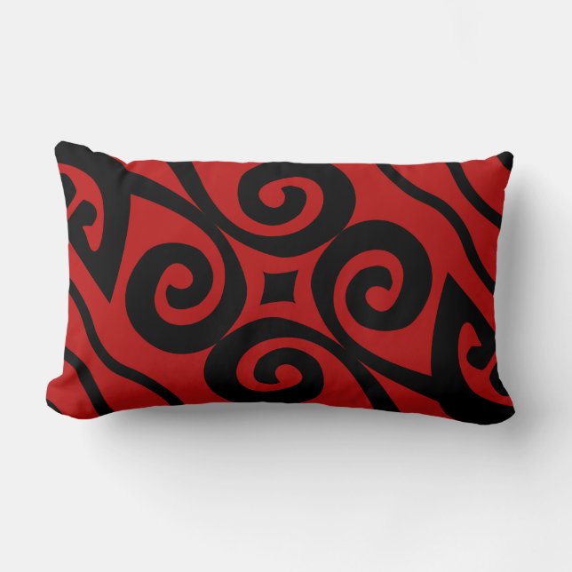 Elegant Modern Mönster Black och Red Lumbarkudde (Framsida)