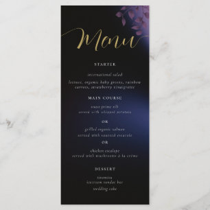 Elegant Modern Moody Black Mörk Lila Bröllop Meny